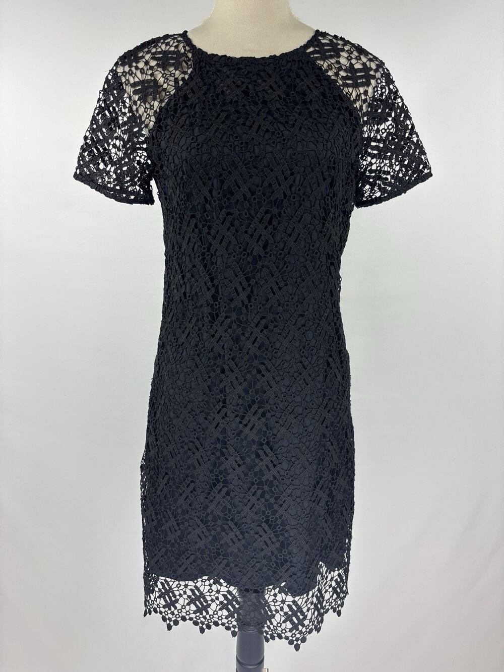 Anne Fontaine Cocktail Dress Black Lace 38 Short Sleeve Sheer Layered